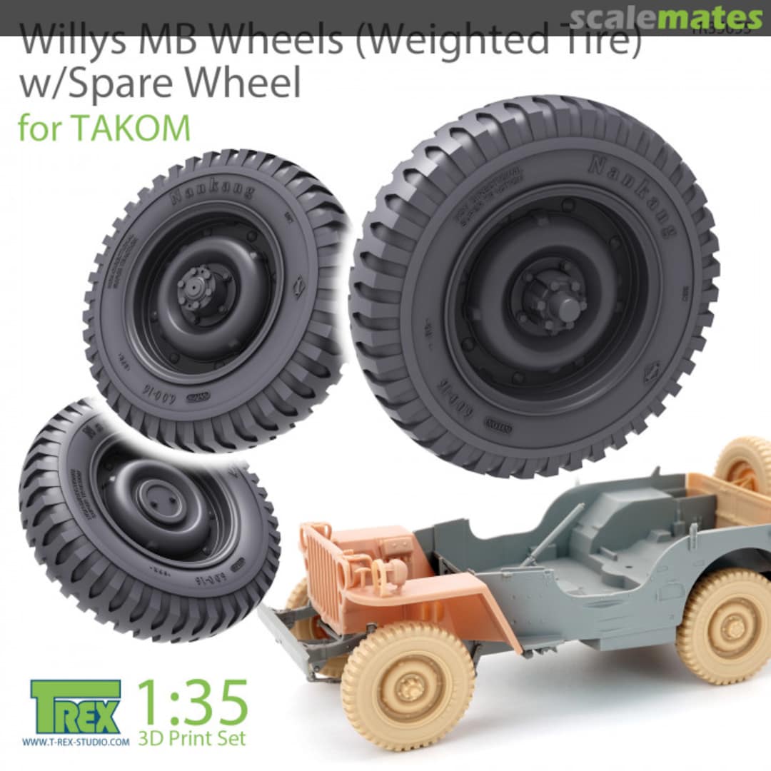 Boxart Willys MB Wheels (Weighted Tire) w/ Spare Wheel TR35055 T-Rex Studio