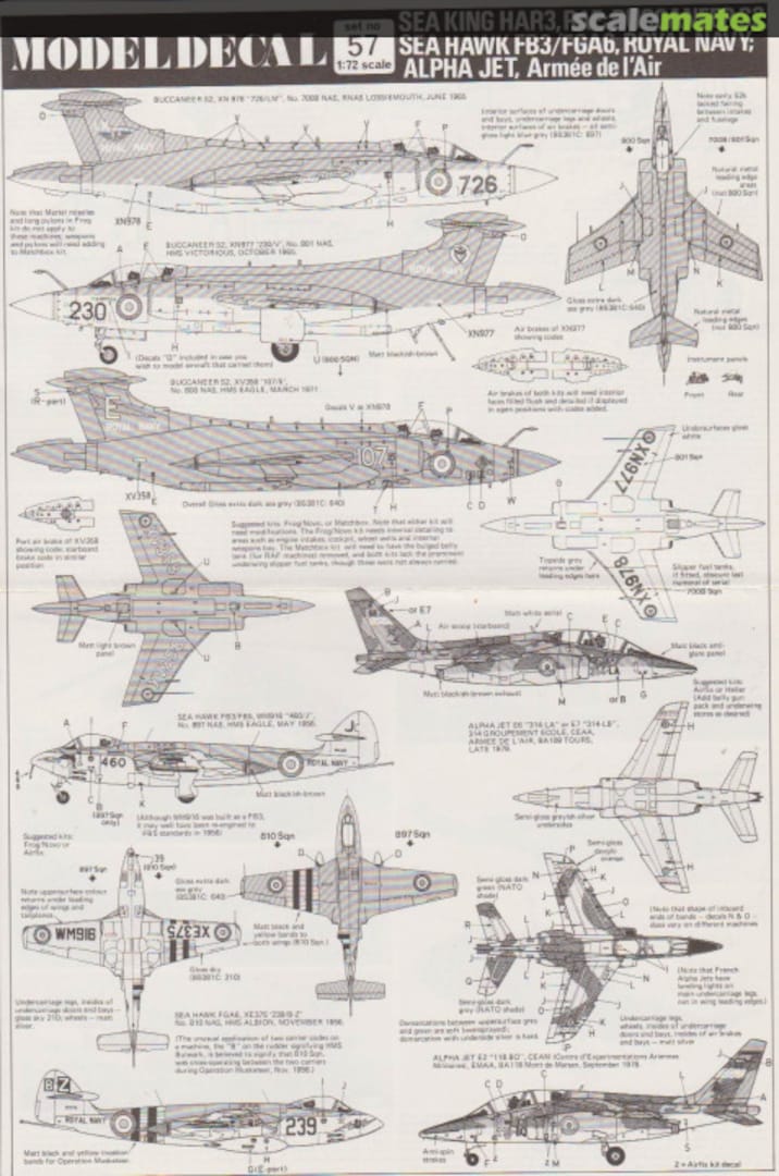 Contents Sea King HAR3, RAF; Buccaneer S2 | Sea Hawk FB3/FGA6, Royal Navy; Alpha Jet, Armée de l'Air 57 Modeldecal