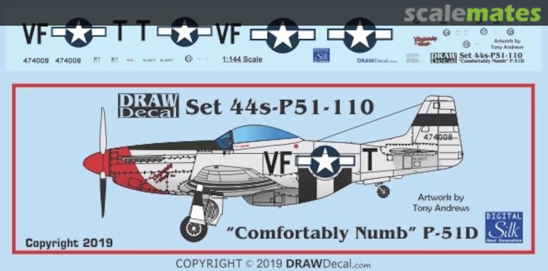 Boxart “Comfortably Numb” P-51D 44-P51-110 Draw Decal