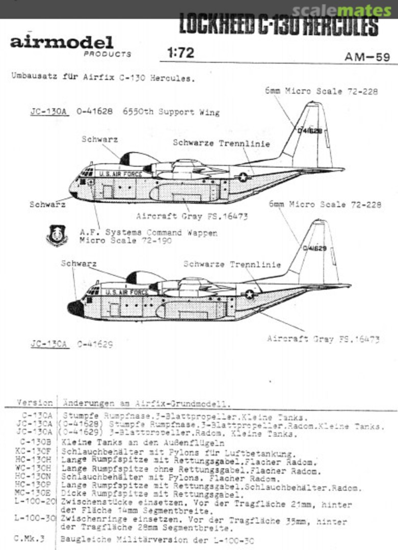 Boxart Hercules Conversion Set #2: C-130A, JC-130A, C-130B, KC-130F, HC-130H, AM-59 Airmodel