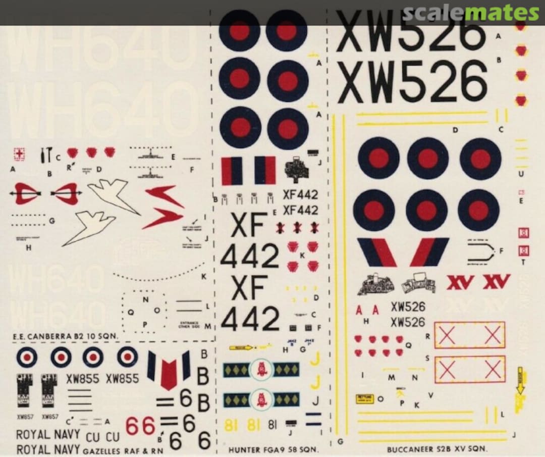 Boxart Hunter FGA9, Buccaneer S2B, Canberra B.2., Gazelle HT2 & 3 26 Modeldecal