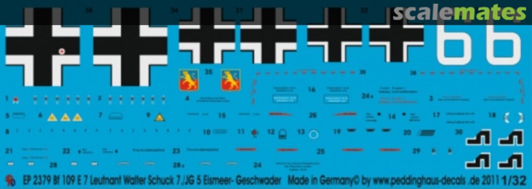 Boxart Bf 109 E-7 Lt. Walter Schuck 7./JG 5 Eismeer Geschwader EP 2379 Peddinghaus-Decals