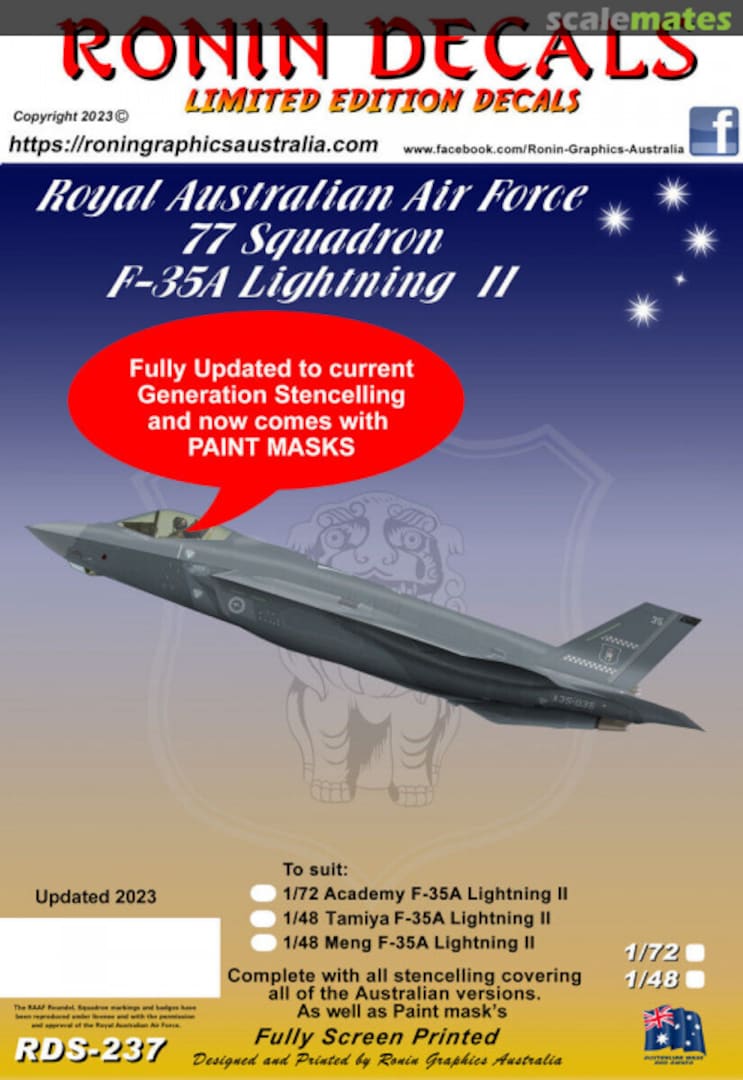 Boxart Royal Australian Air Force 77 Squadron F-35A Lightning II RDS-237 Ronin Decals