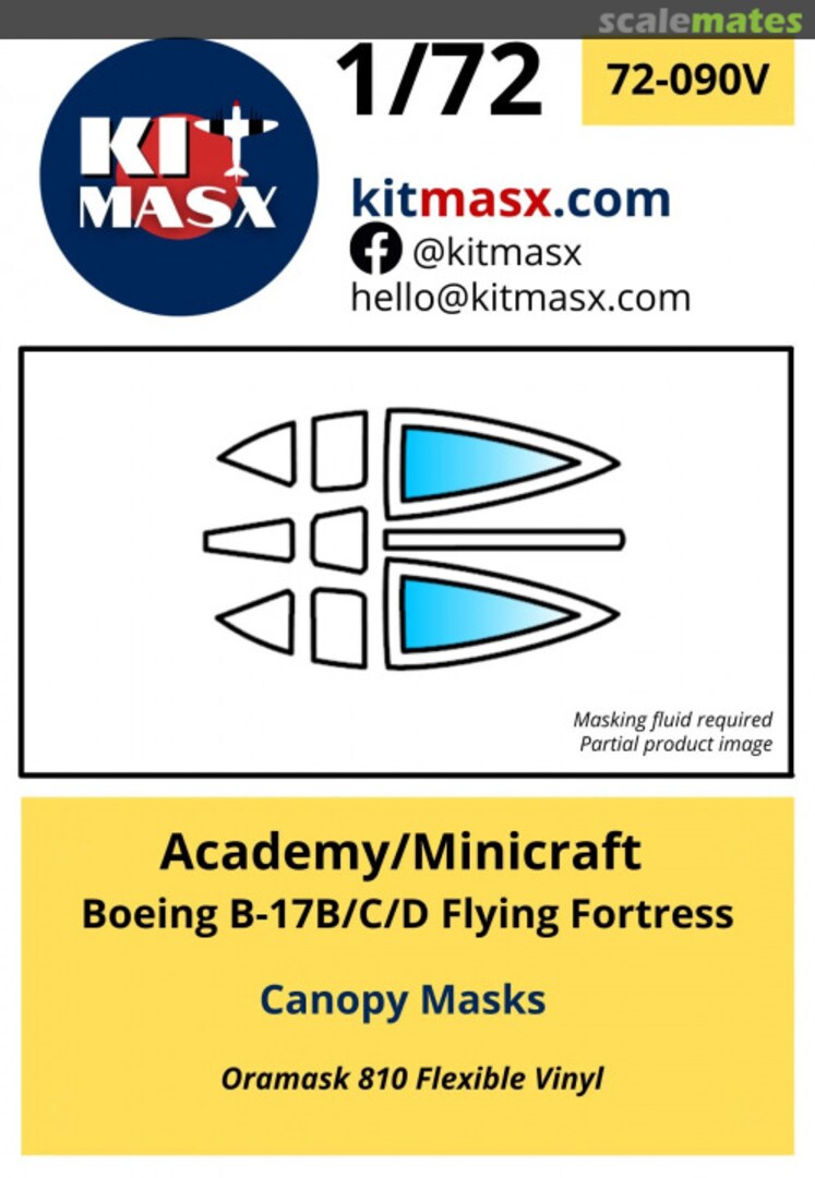 Boxart Boeing B-17B/C/D Flying Fortress Canopy Masks 72-090V Kit Masx