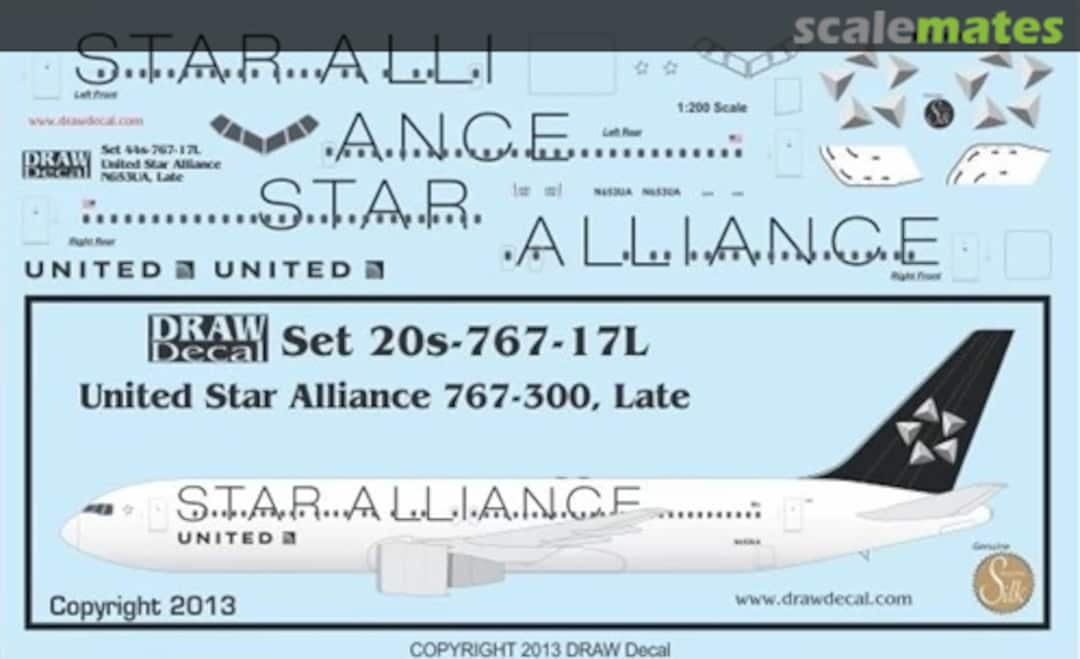 Boxart United Airlines Star Alliance 767-300ER 20-767-17L Draw Decal