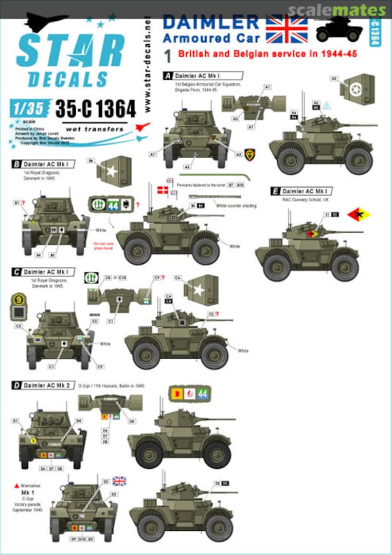 Boxart Daimler Armoured Car 35-C1364 Star Decals