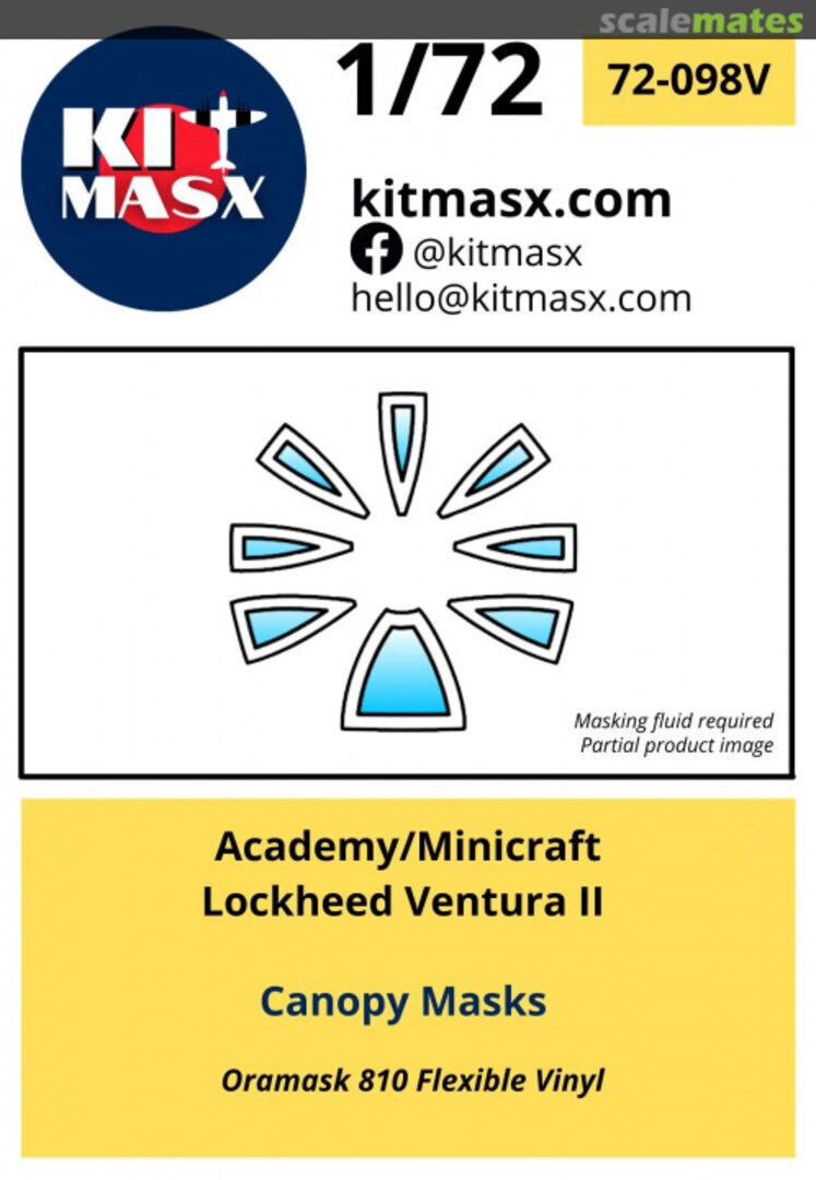 Boxart Lockheed Ventura II Canopy Masks 72-098V Kit Masx