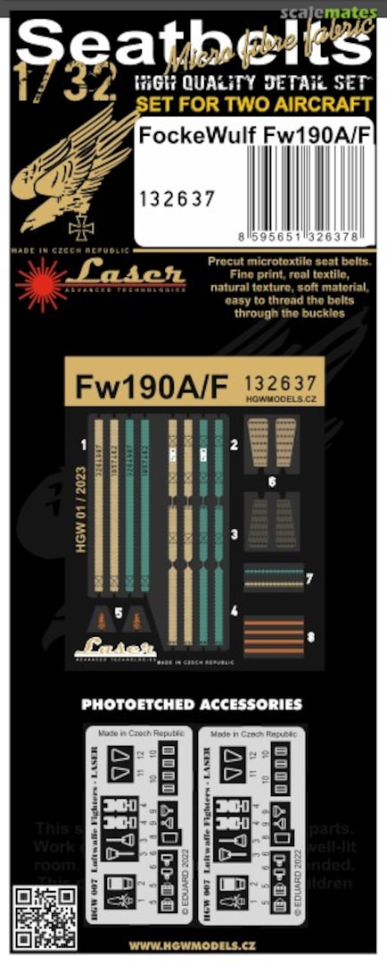 Boxart FockeWulf Fw190A/F seatbelts 132637 HGW Models