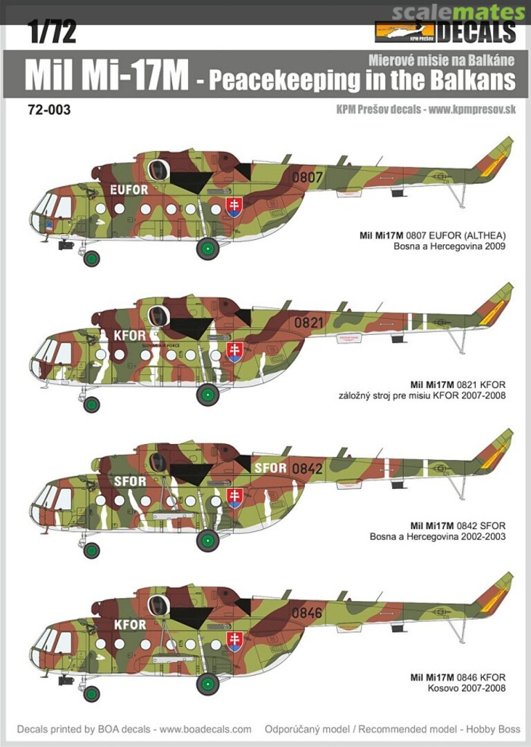 Boxart Mil Mi-17M Peacekeeping in the Balkans 72003 KPM Prešov