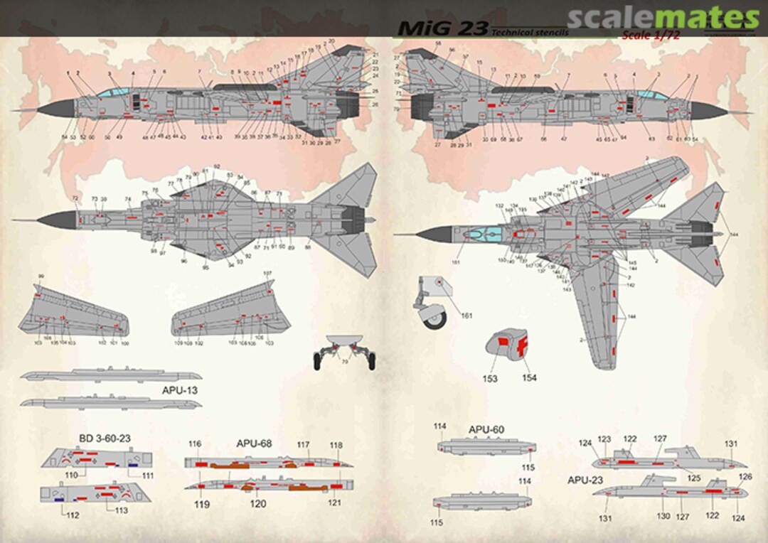 Boxart MiG 23 Technical stencils 72-349 Print Scale