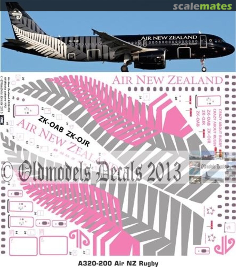 Boxart Air NZ A320 Rugby scheme OMD0058 Oldmodels Decals