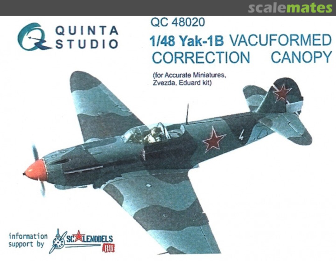 Boxart Yak-1B correction vacuformed clear canopy QC48020 Quinta Studio