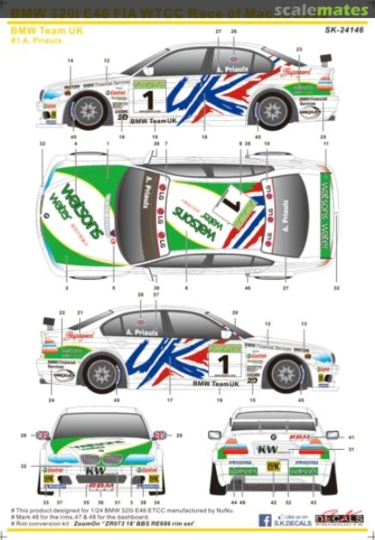 Boxart BMW 320i E46 FIA WTCC Race of Macau 2005 BMW Team UK SK-24146 SK Decals