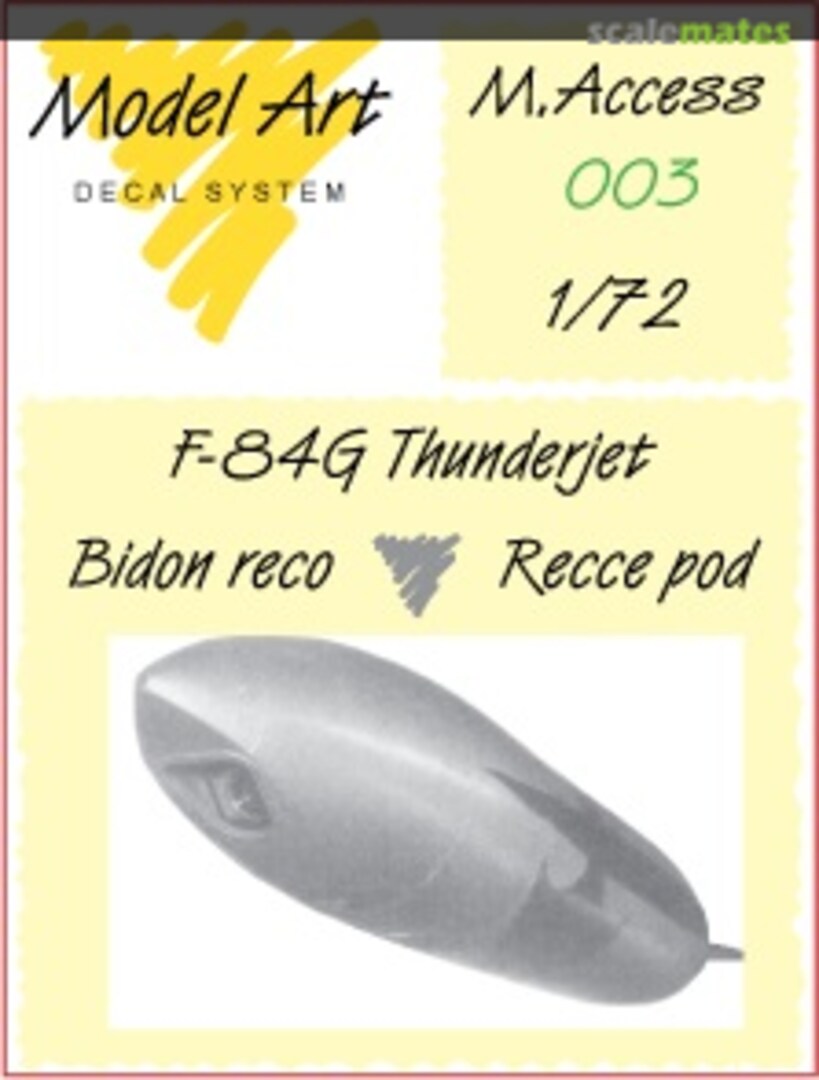 Boxart F-84G Thunderjet Bidon reco - Recce pod M.Access 003 Model Art Decal System