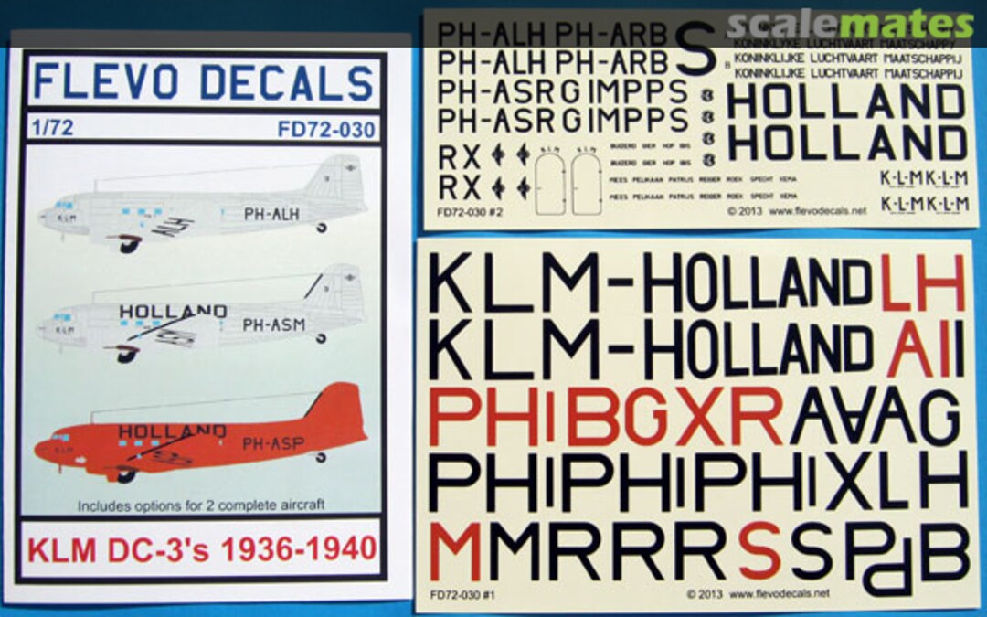 Boxart KLM DC-3's 1936-1940 FD72-030 Flevo Decals