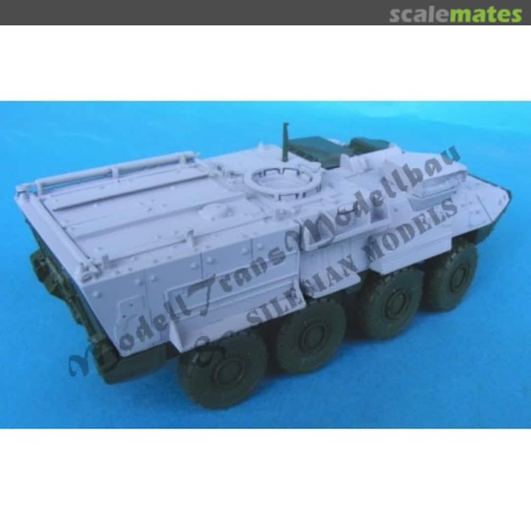 Boxart M1129 Stryker Mortar Carrier MT72151 Modell Trans Modellbau