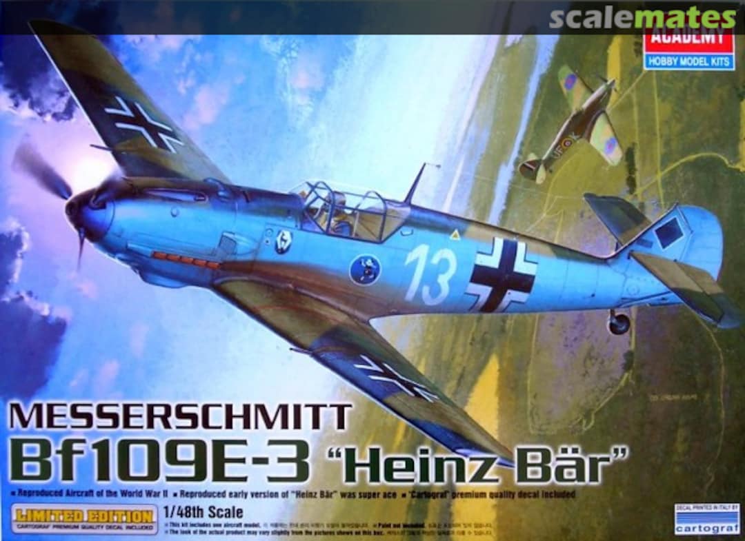 Boxart Messerschmitt Bf109E-3 "Heinz Bär" 12216 Academy