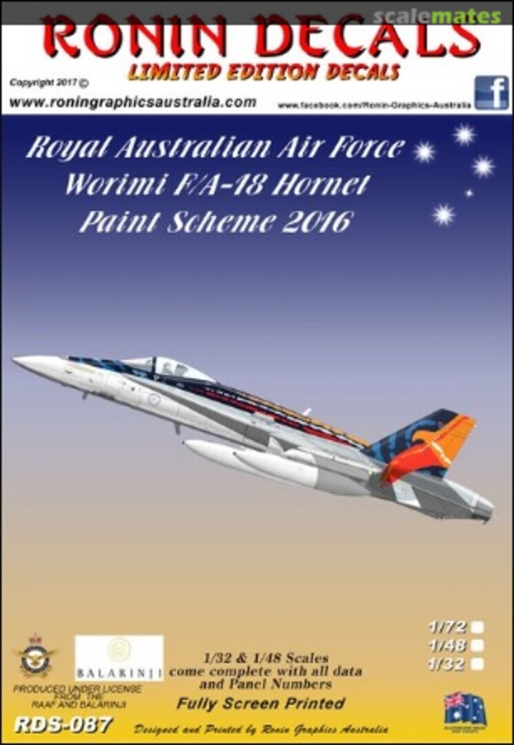 Boxart RAAF Worimi F/A-18 Hornet Paint Scheme 2016 RDS-087 Ronin Decals