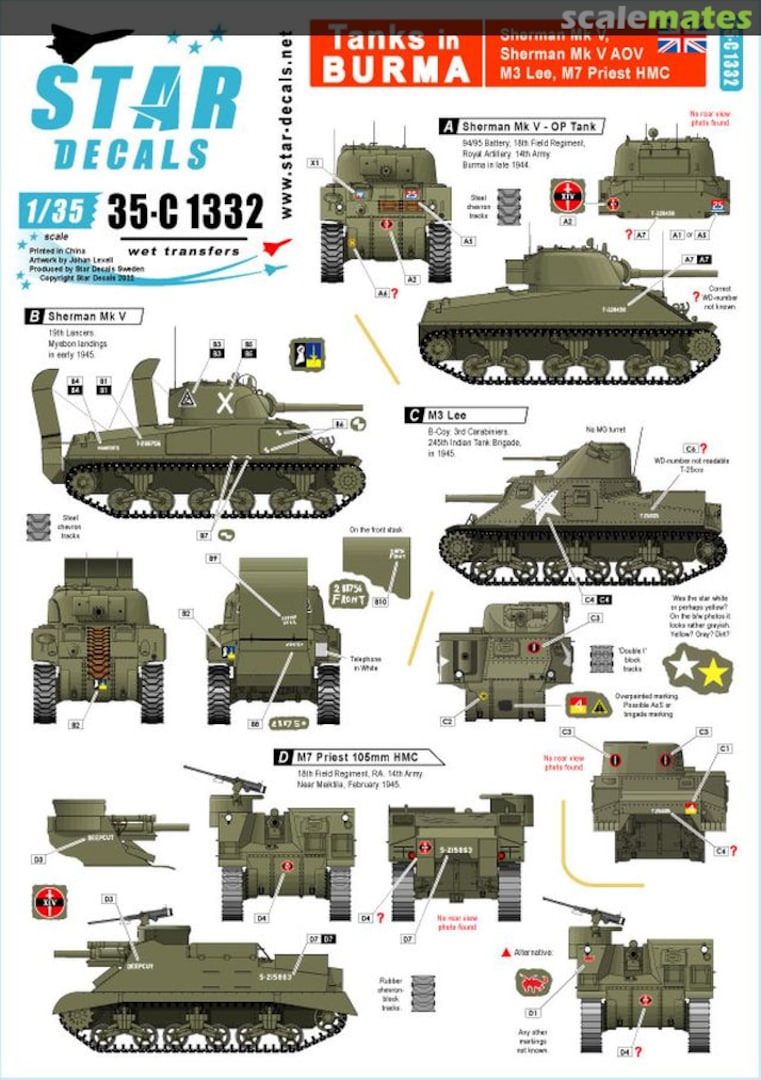 Boxart Tanks in Burma 35-C1332 Star Decals