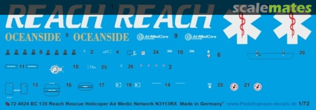 Boxart EC 135 Reach Rescue Helicopter Air Medic Network N313RX 72 4024 Peddinghaus-Decals