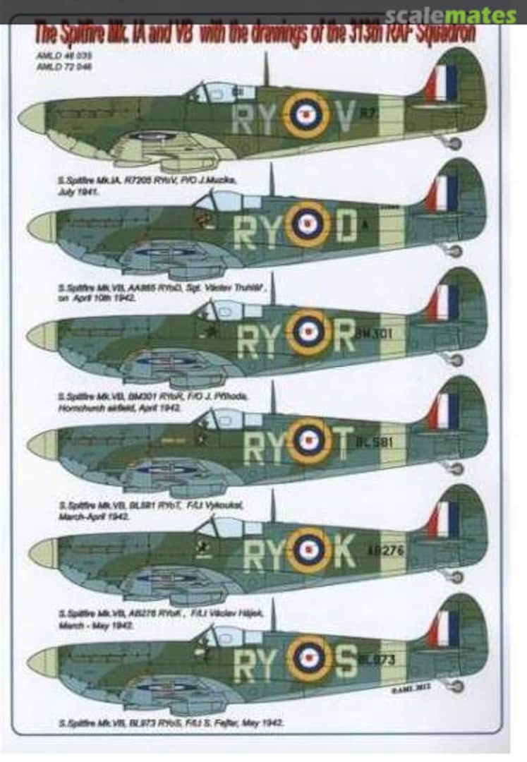 Boxart The Spitfire Mk.IA and VB with the drawings of the 313th RAF Squadron AMLD48035 AML