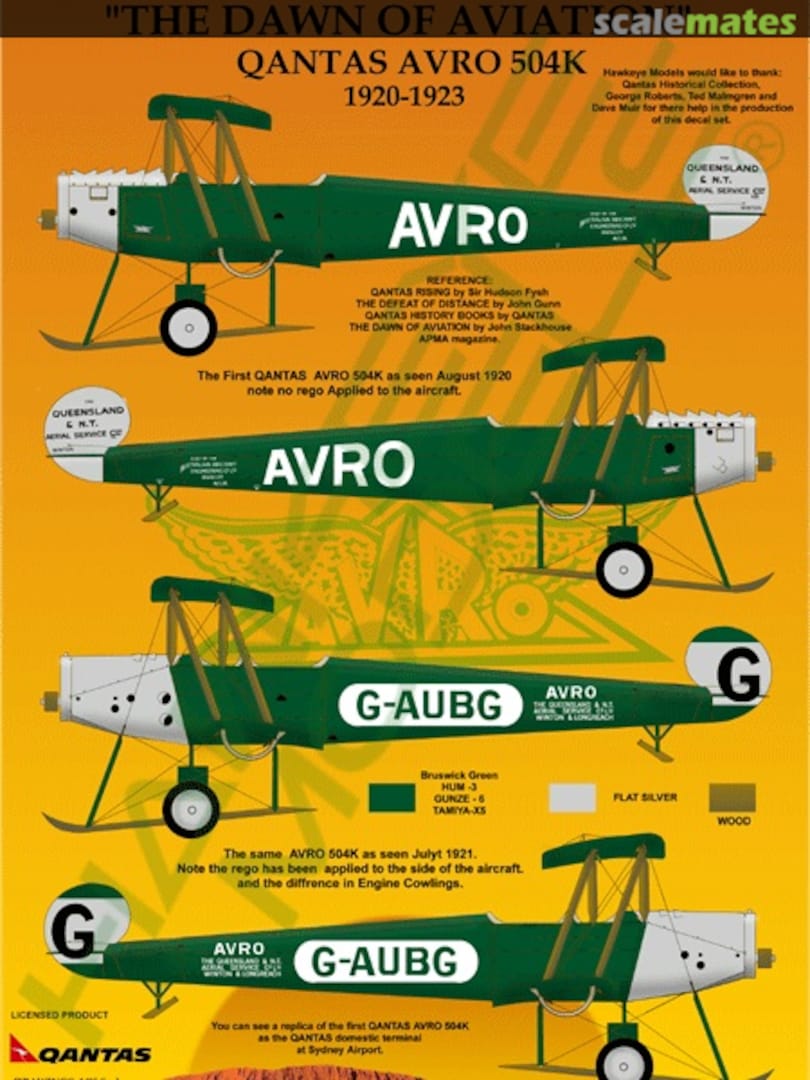 Boxart QANTAS, Avro 504K, First Aircraft CDS-150 Hawkeye Models