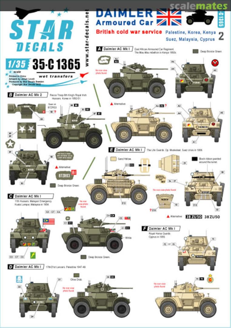 Boxart Daimler Armoured Car 35-C1365 Star Decals