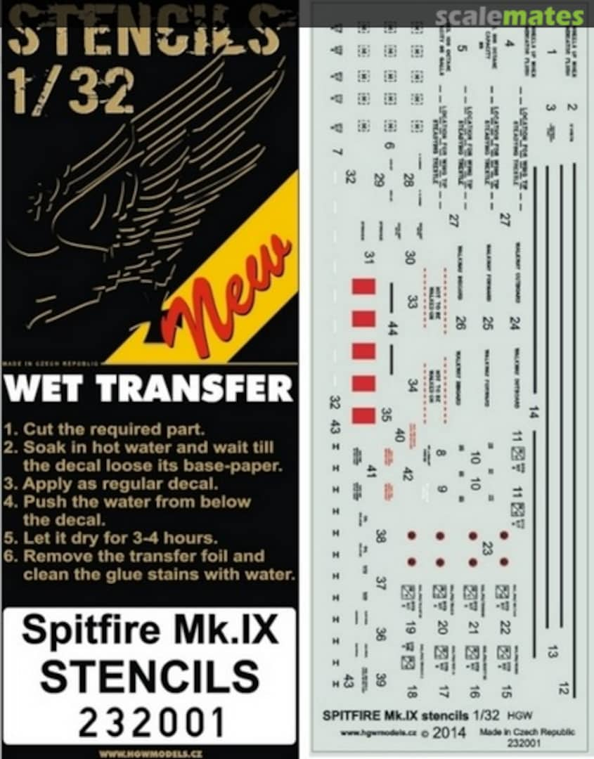 Boxart Spitfire Mk.IX stencils 232001 HGW Models