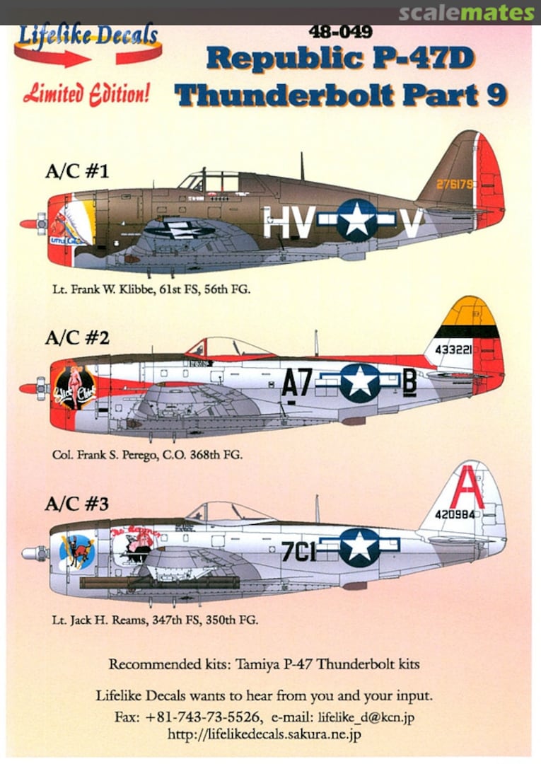 Boxart Republic P-47D Thunderbolt Part 9 48-049 Lifelike Decals