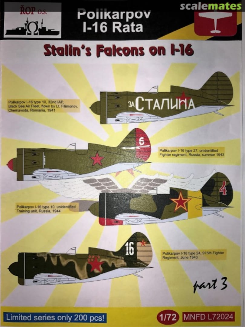 Boxart Stalin's Falcons on I-16 MNFD L72024 ROP o.s. Samek Models