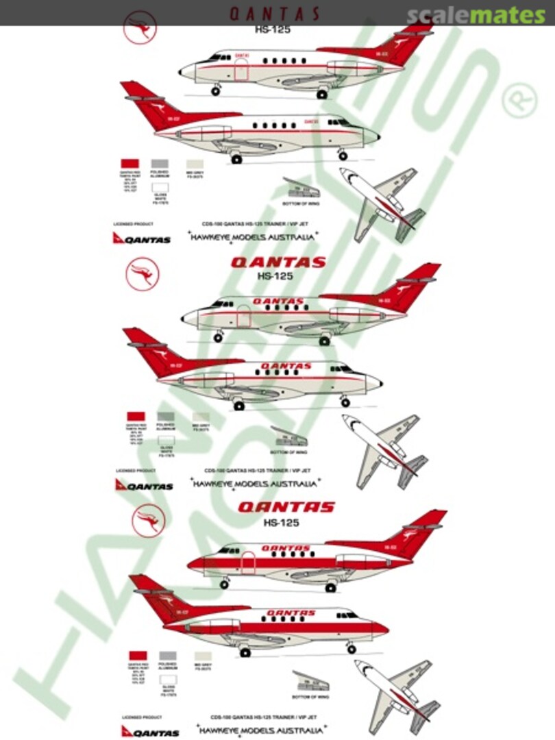 Boxart QANTAS, Hawker Siddeley HS.125, (all 3 variations) CDS-099 Hawkeye Models