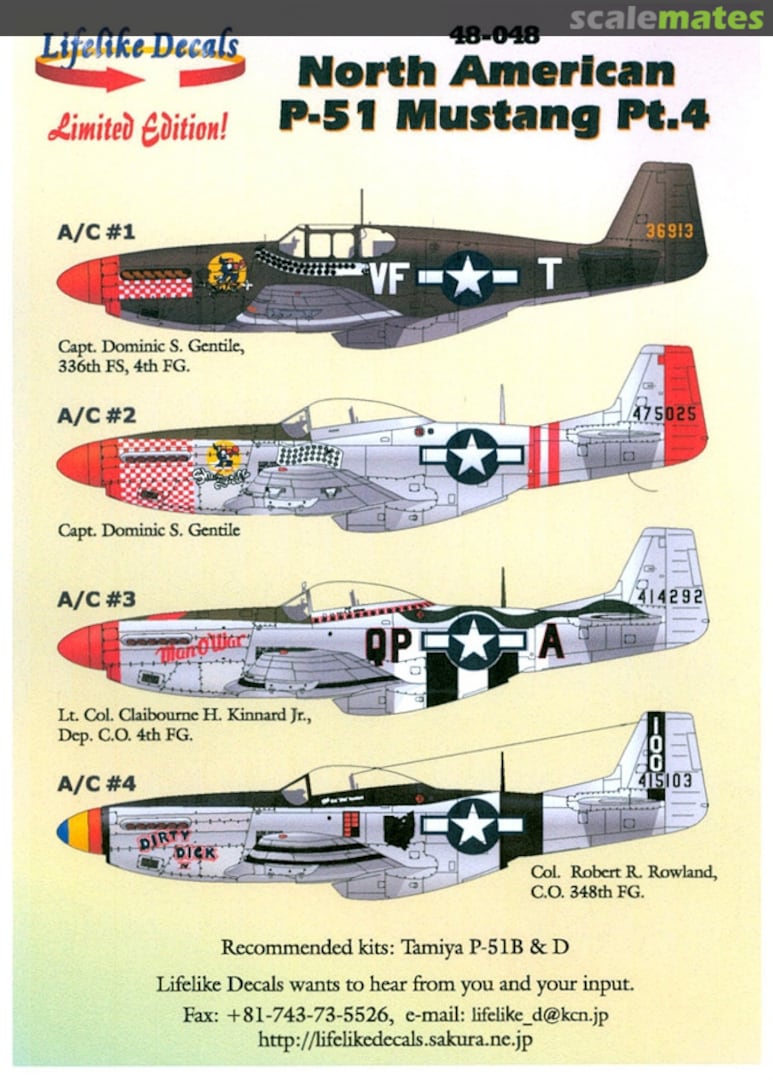 Boxart North American P-51 Mustang Pt. 4 48-048 Lifelike Decals