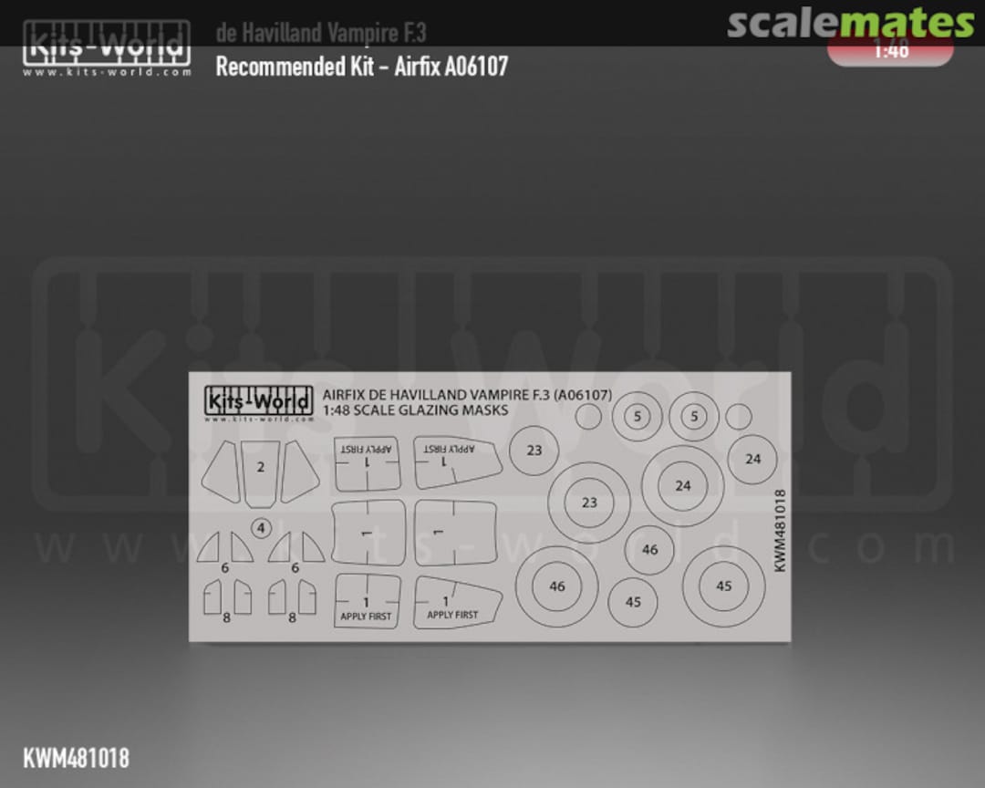 Boxart de Havilland Vampire F.3 Canopy/Wheel Masks KWM481018 Kits-World
