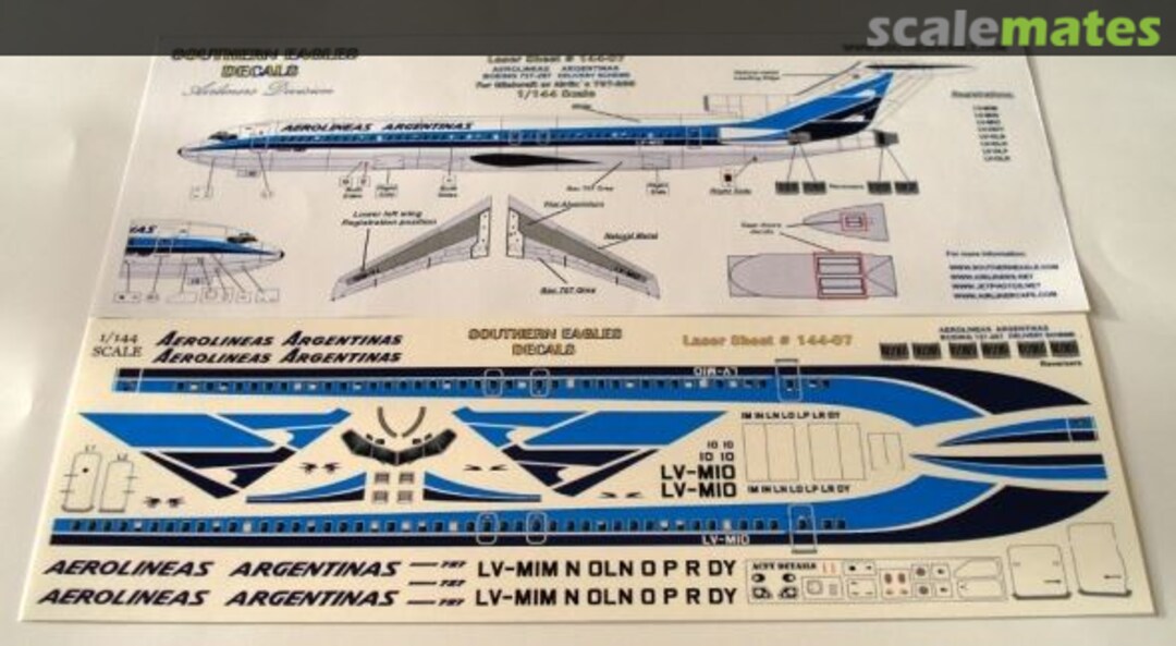 Boxart Boeing 727-287B Aerolineas Argentinas circa 1980 144-07 Southern Eagles Decals