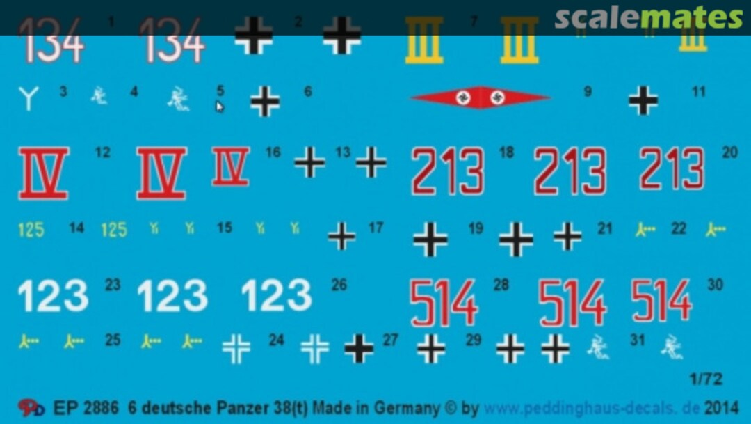 Boxart 6 deutsche Panzer Typ 38 (t) EP 2886 Peddinghaus-Decals