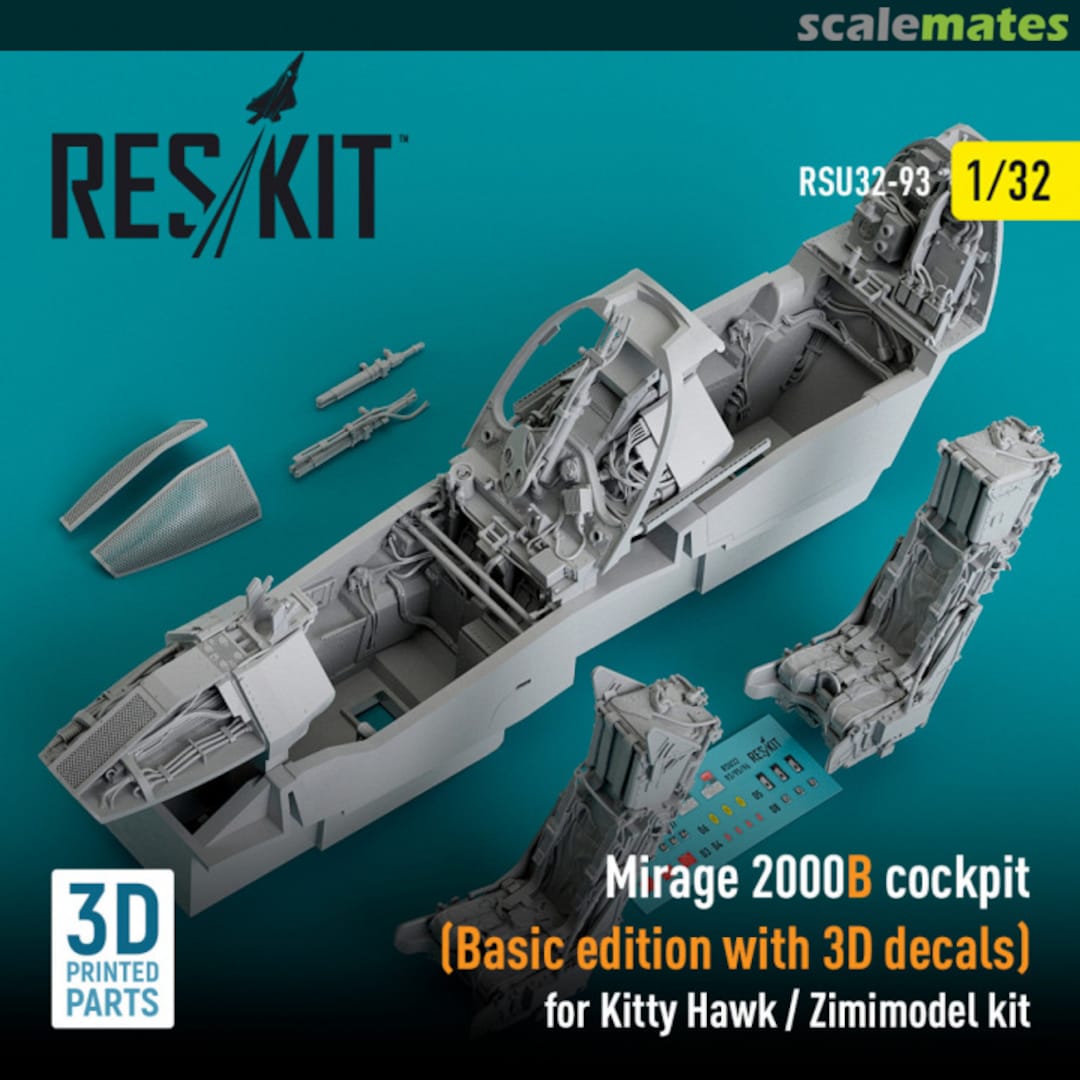 Boxart Mirage 2000B cockpit (Basic edition with 3D decals) (Kitty Hawk/Zimimodel) (3D Printed) RSU32-0093 ResKit