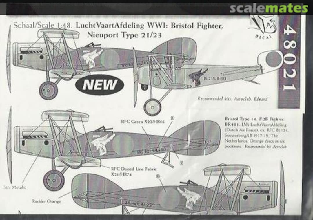 Boxart LVA WW1: Bristol Fighter, Nieuport Type 21/23 DD48021 Dutch Decal