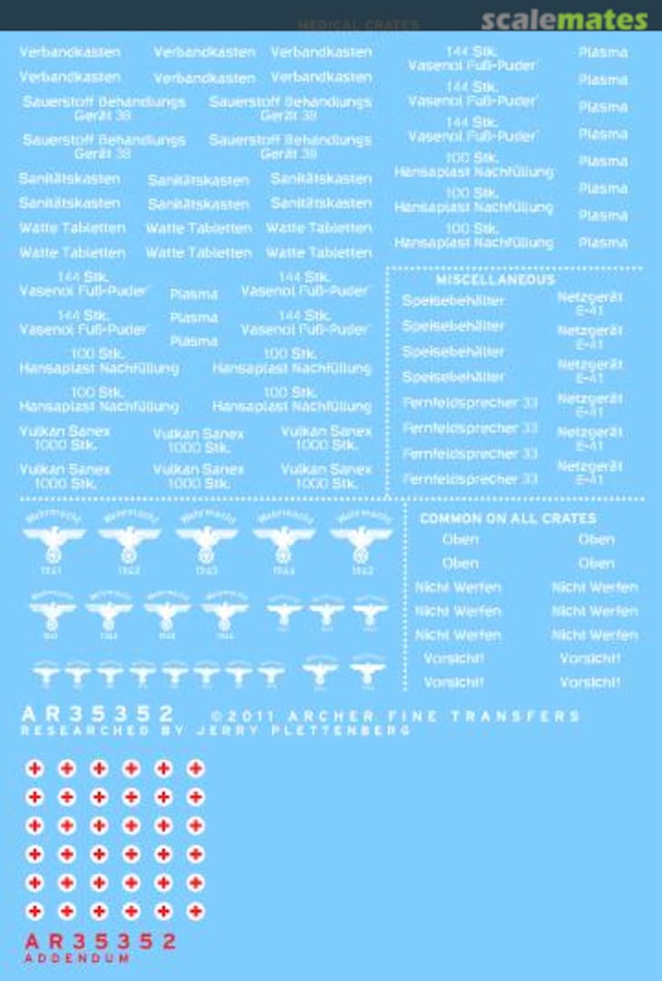 Boxart German medical and miscellaneous cargo box stencils (white) AR35352W Archer