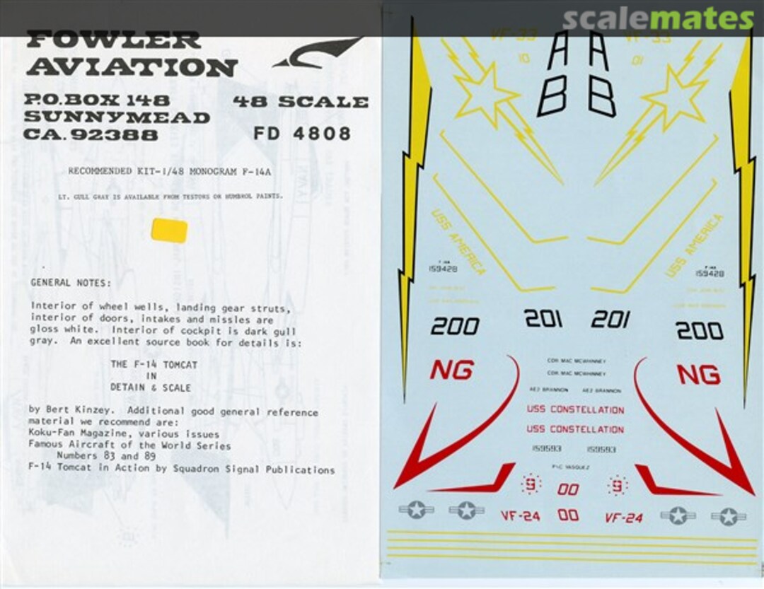 Boxart Grumman F-14A Tomcat: VF-24, VF-33 FD48-08 Fowler Aviation Decals