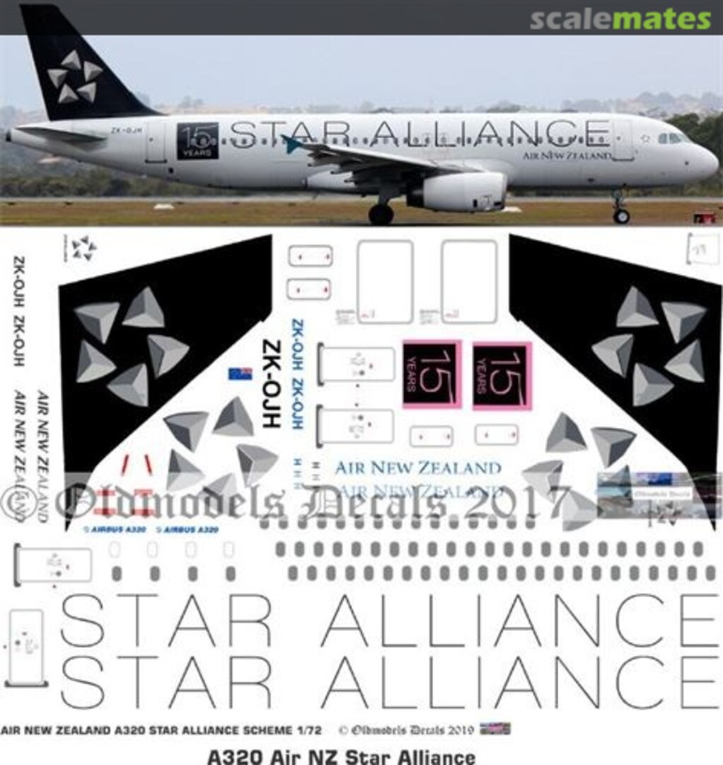 Boxart Air NZ A320 Star Alliance scheme OMD0083 Oldmodels Decals