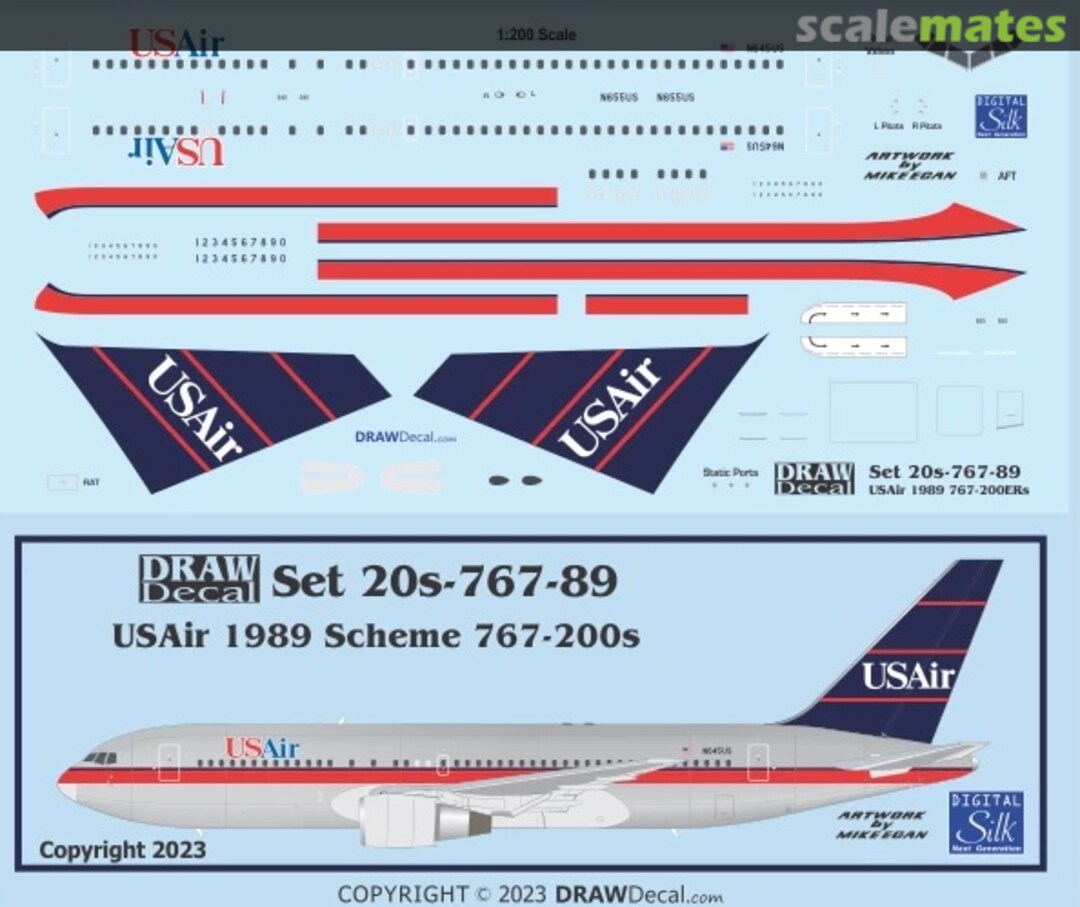 Boxart USAir 1989 Scheme 767-200s 20-767-89 Draw Decal