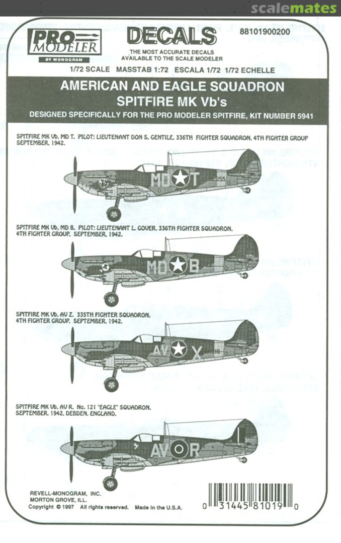 Contents American and Eagle Squadron Spitfire Mk Vb's 88101900310 Pro Modeler