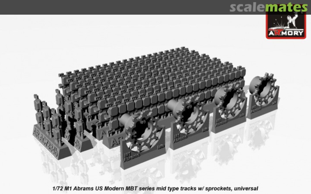 Boxart M1 Abrams series mid type tracks (solid teeth) w/ drive wheels AC7334B Armory