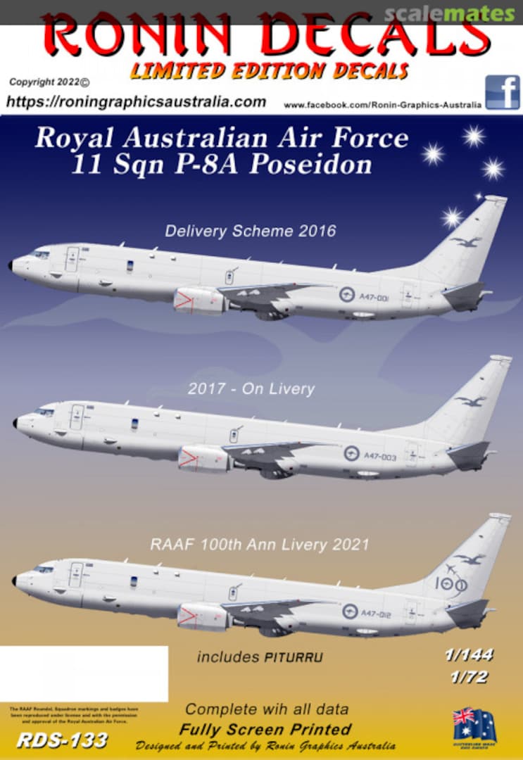 Boxart RAAF 11 Sqn. P-8A Poseidon RDS-133 Ronin Decals