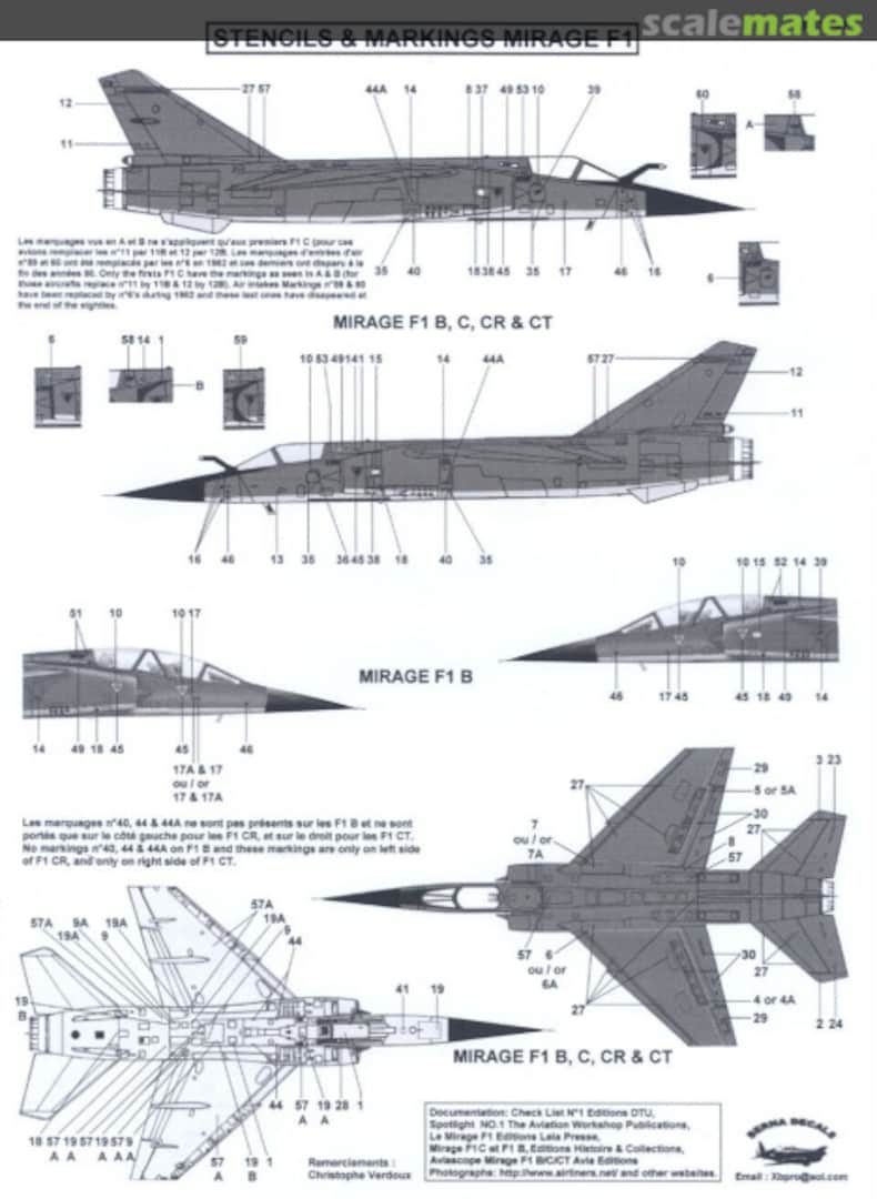 Boxart Dassault Mirage F1 B-C-CR-CT Stencils BD 72-47 Berna Decals