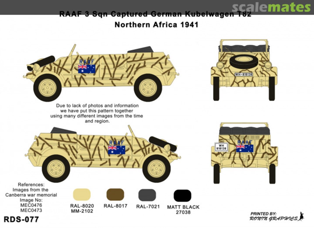 Boxart RAAF 3 Sqn. Captured German Kubelwagon RDS-077 Ronin Decals