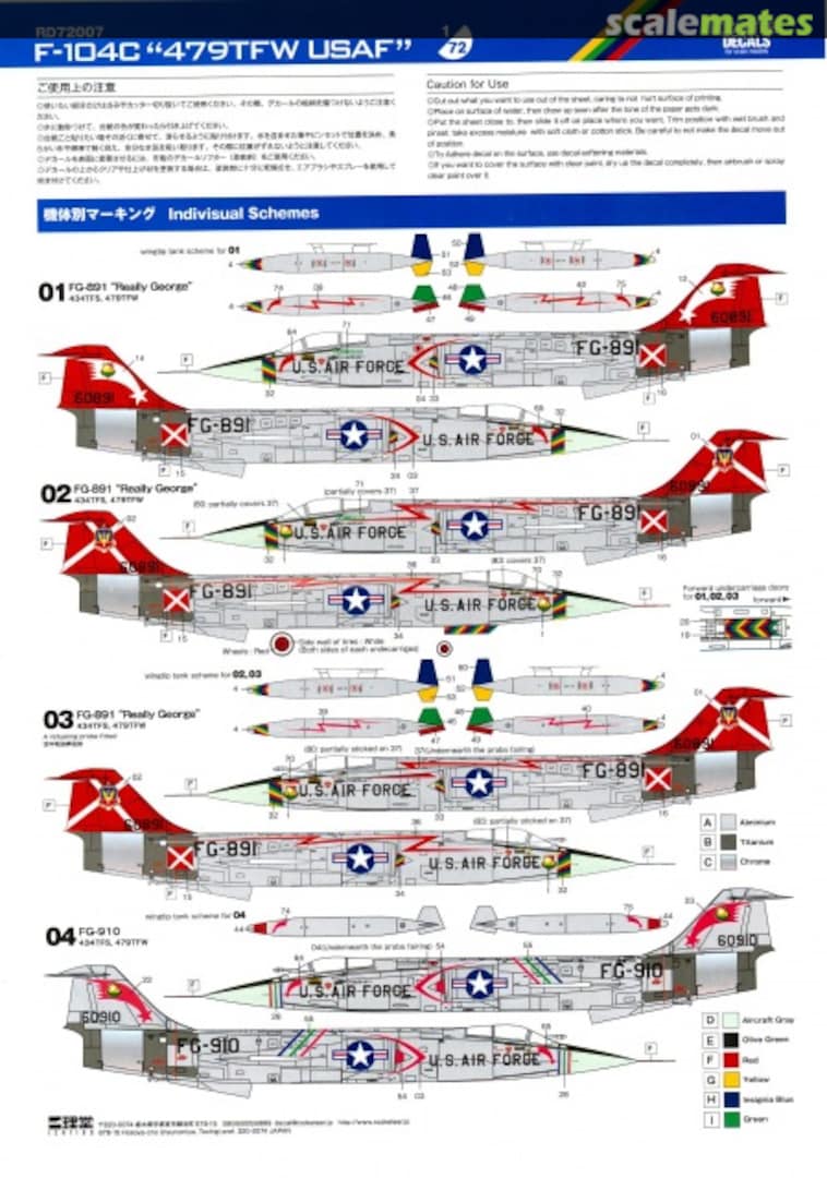 Boxart F-104C "479TFW USAF" RD72019 Rocketeer Decal