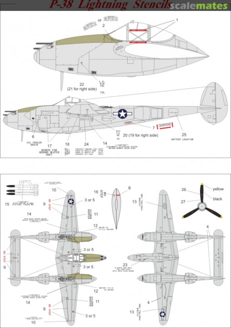 Boxart P-38 Lightning stencils UR7244 UpRise Decal Serbia