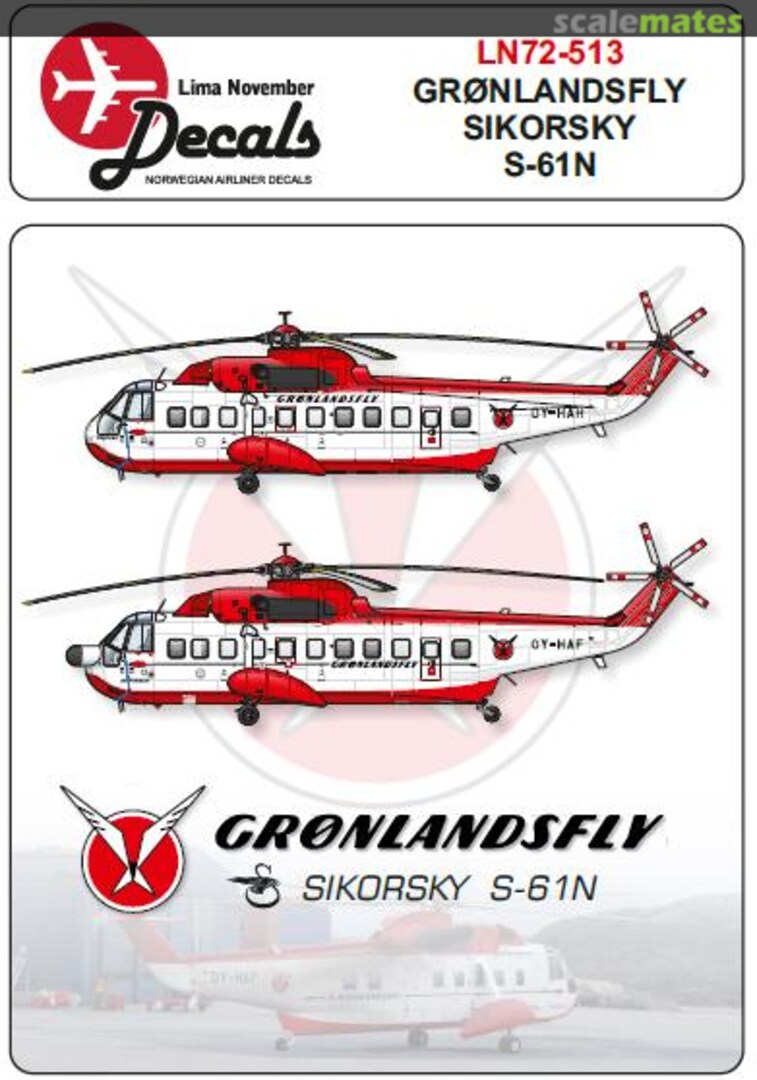 Boxart Sikorsky S-61N Gronlandsfly (Greenlandair) LN72-513 Lima November Decals