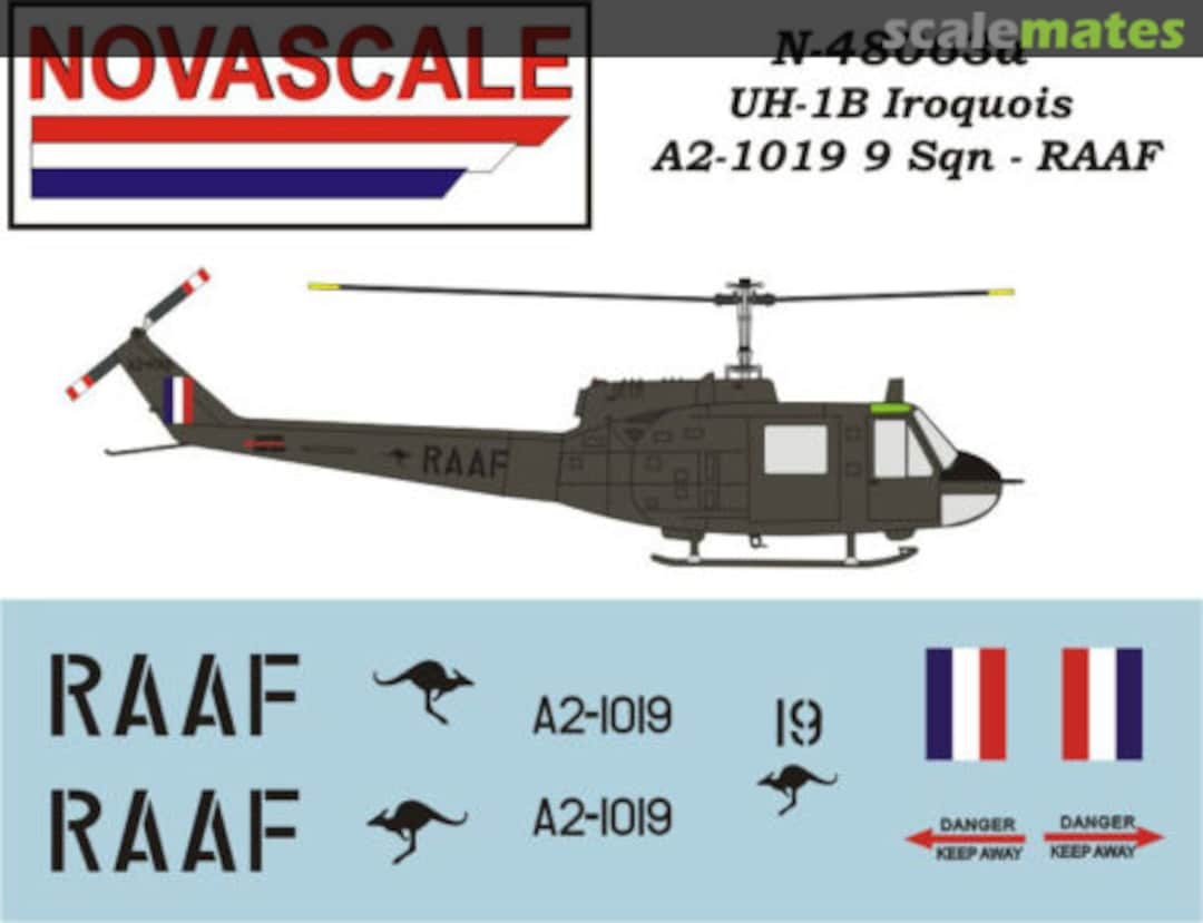 Boxart Bell UH-1B "Huey" Helicopters A.D.F. (RAAF) N-48063a Novascale